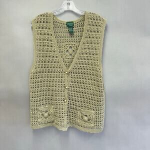 90s Koret crochet green sweater vest button up‎ oversized boxy Size Medium